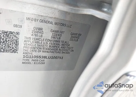 2020 Chevrolet Impala Premier from USA, damaged, VIN 1G1105S38LU100751